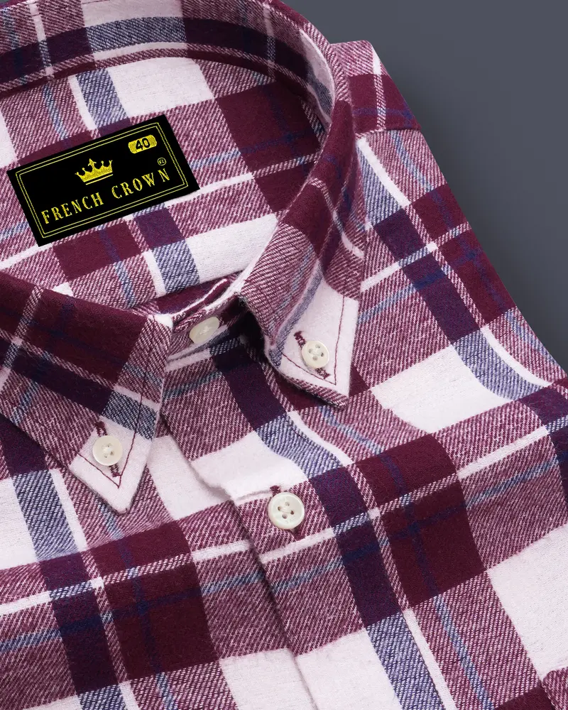 Aubergine Wine With White Plaid Flannel Overshirt/Shacket 1