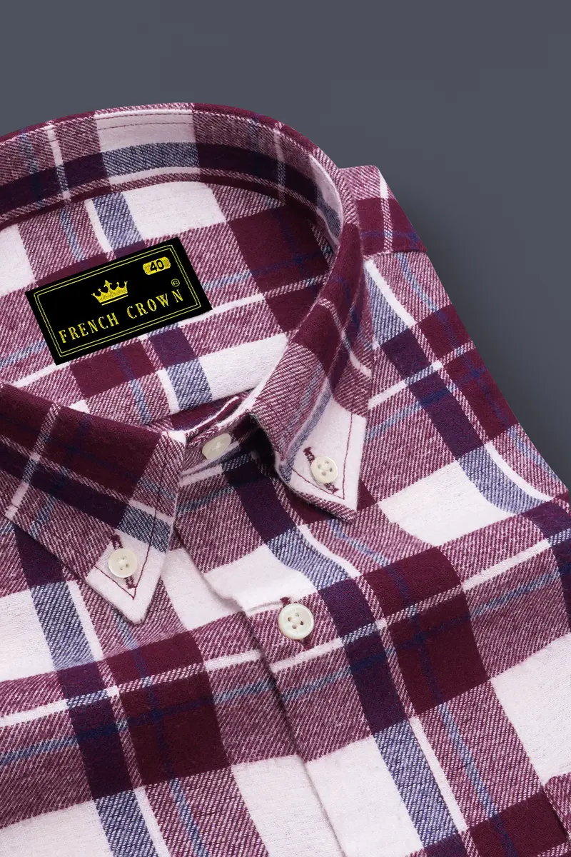 Aubergine Wine With White Plaid Flannel Overshirt/Shacket 2