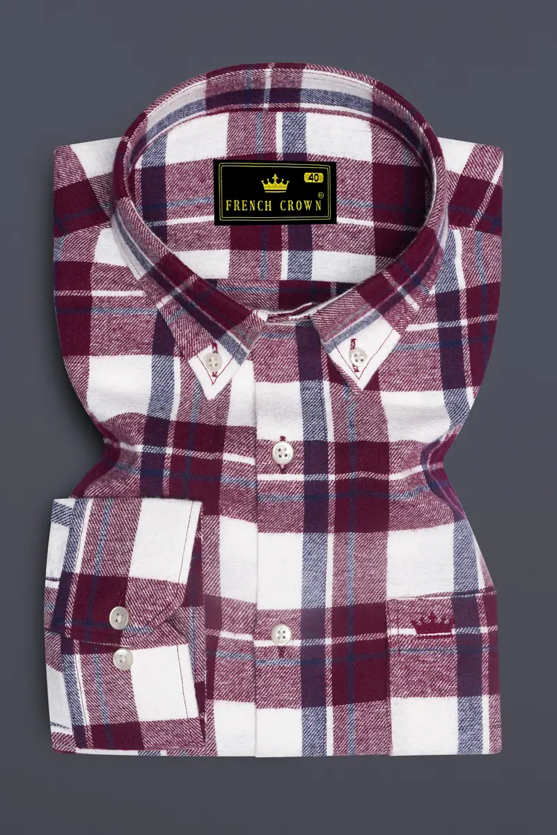 Aubergine Wine With White Plaid Flannel Overshirt/Shacket 4