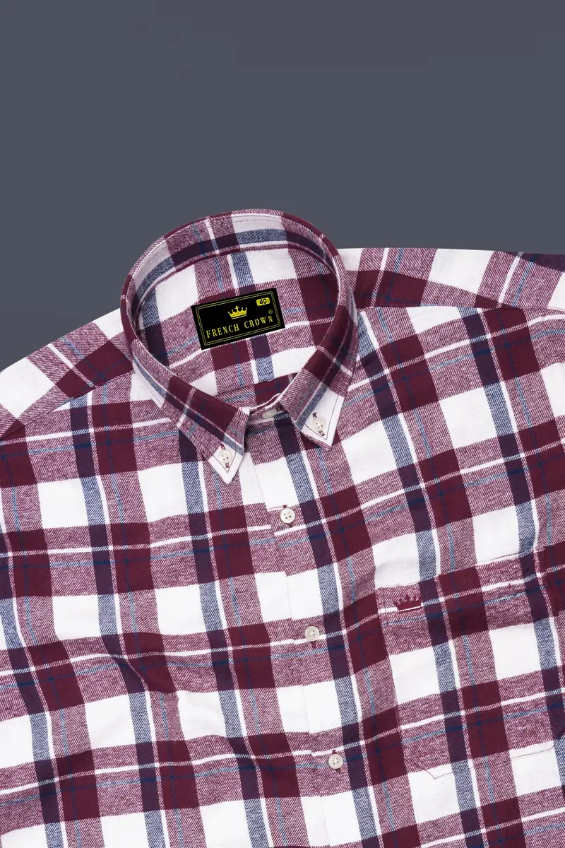 Aubergine Wine With White Plaid Flannel Overshirt/Shacket 5