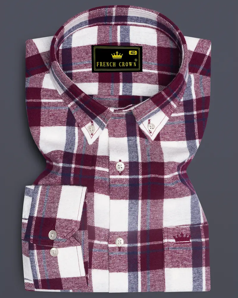Aubergine Wine With White Plaid Flannel Overshirt/Shacket 6