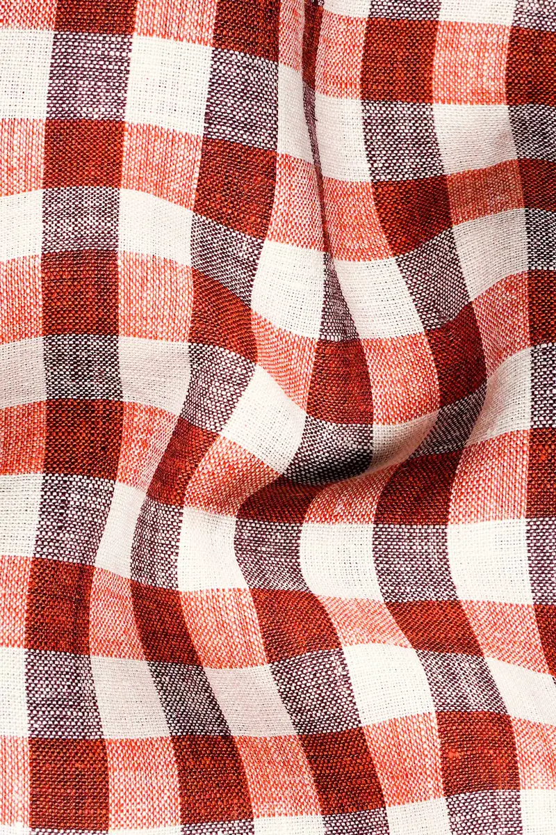 Auburn Red And White Checkered Luxurious Linen Shirt 2