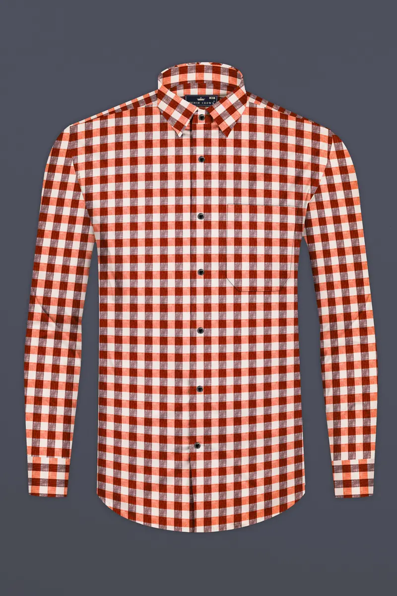 Auburn Red And White Checkered Luxurious Linen Shirt 4