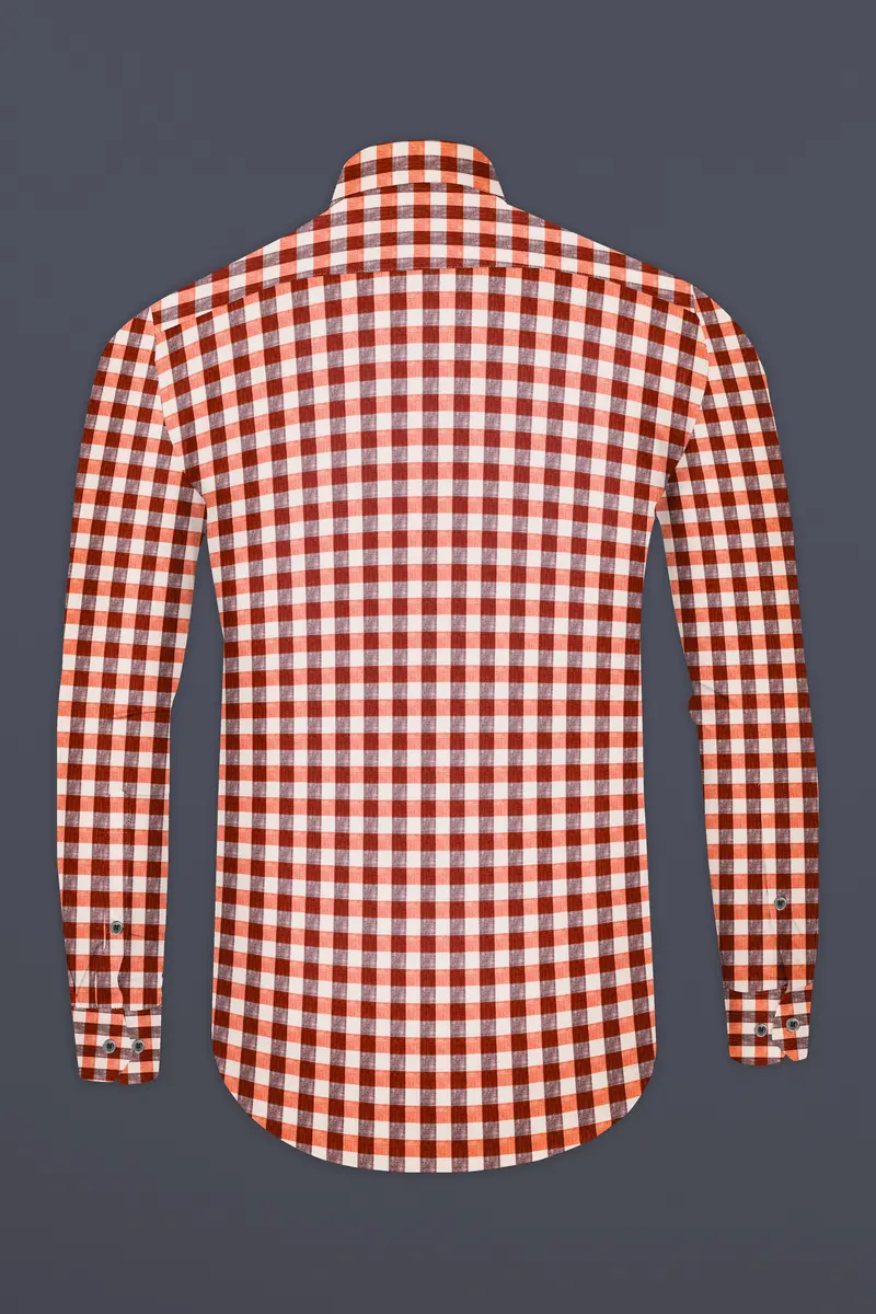 Auburn Red And White Checkered Luxurious Linen Shirt 5