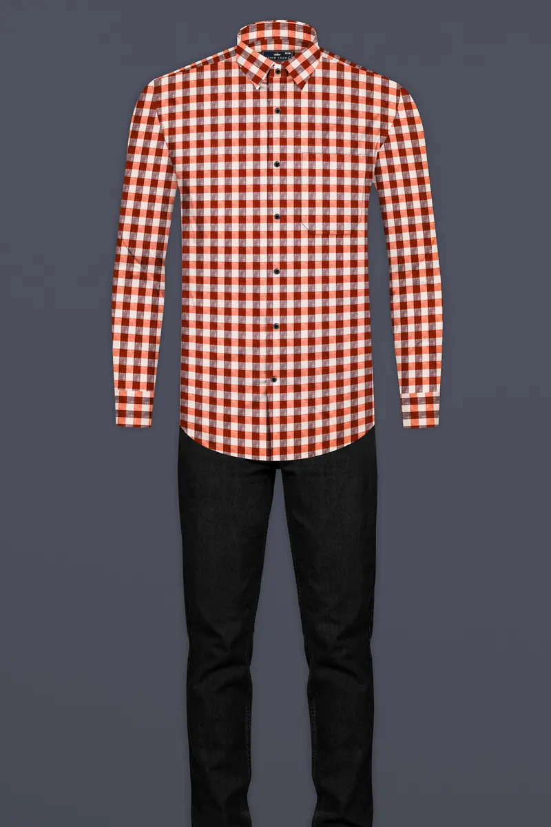 Auburn Red And White Checkered Luxurious Linen Shirt 6