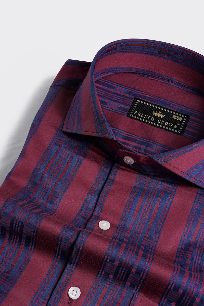 Auburn Red With Fiord Blue Jacquard Textured Giza Cotton Shirt 1