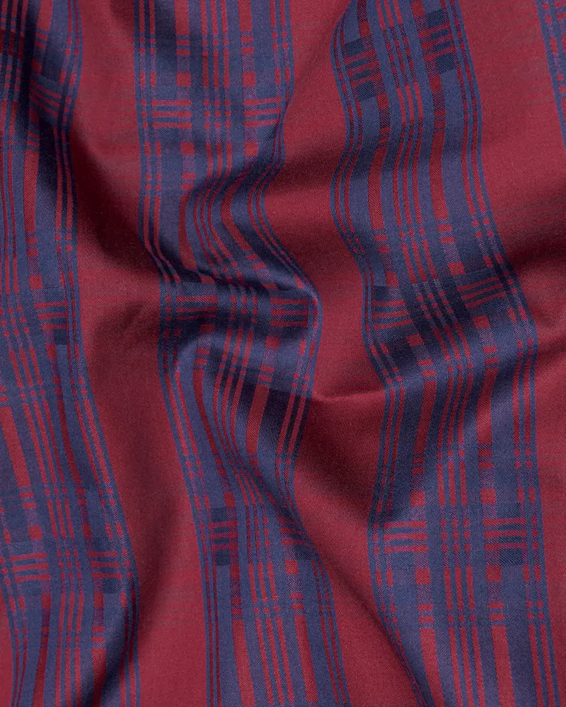 Auburn Red With Fiord Blue Jacquard Textured Giza Cotton Shirt 2