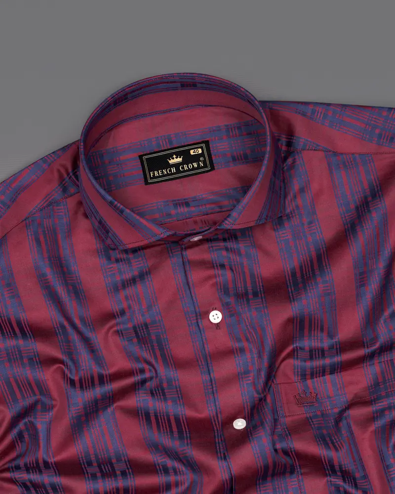 Auburn Red With Fiord Blue Jacquard Textured Giza Cotton Shirt 4