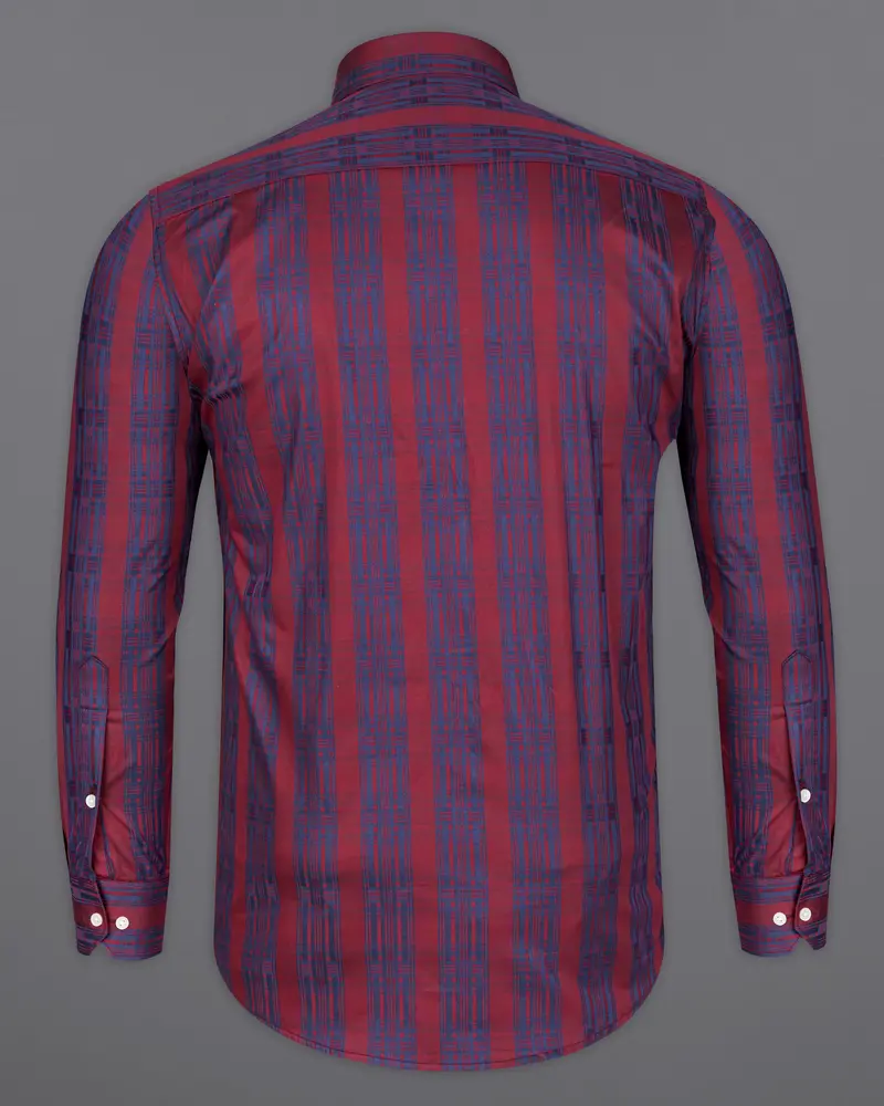 Auburn Red With Fiord Blue Jacquard Textured Giza Cotton Shirt 6