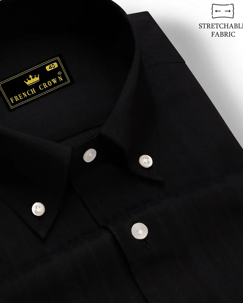 Auralis-Jade Black Striped Dobby Stretchable Textured Premium Giza Cotton Dress Shirt 1