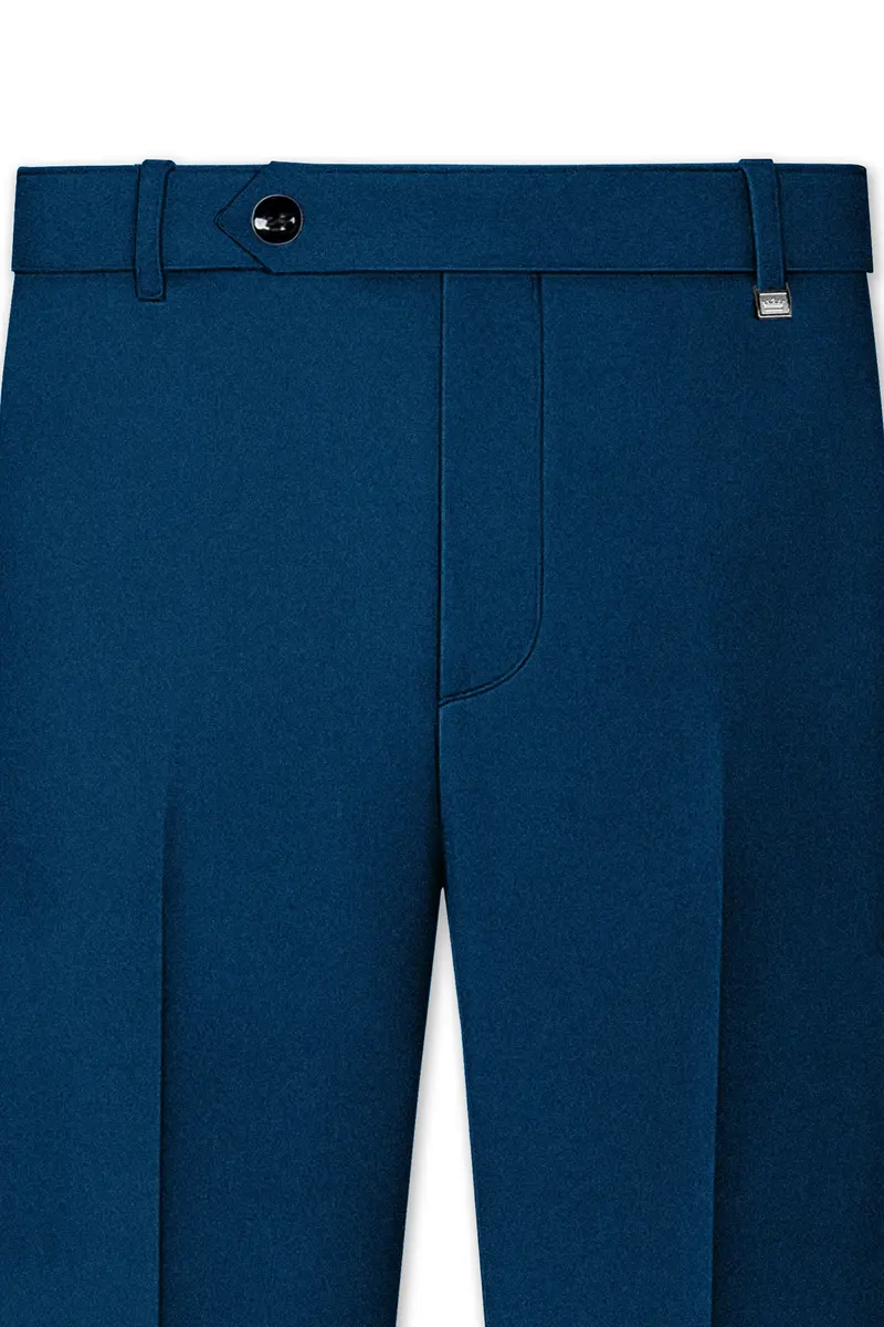 Aureblu-Korean Prussian Blue 4-Way Stretch Wrinkle-Free Wool Rich Bandhgala Suit 11