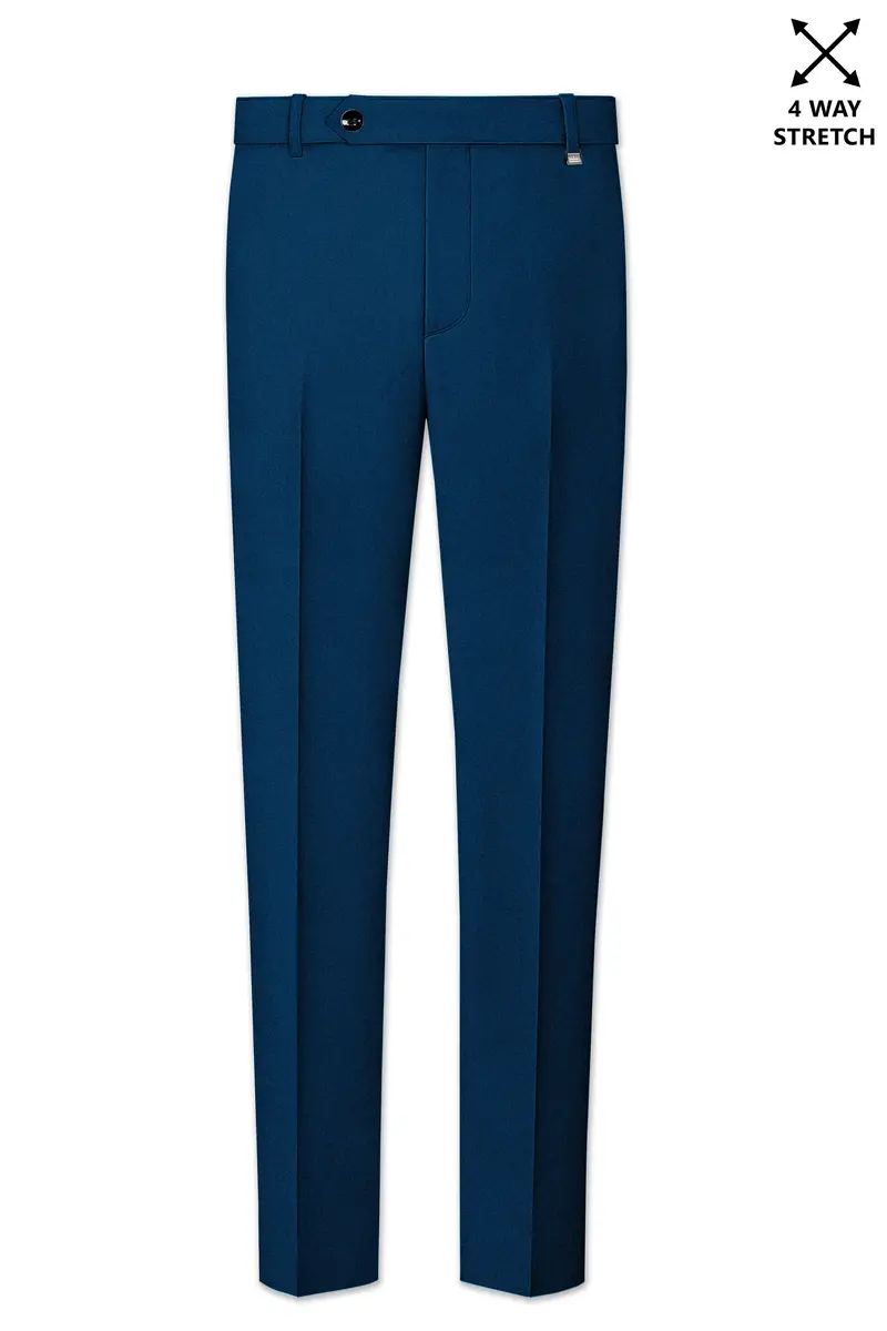 Aureblu-Korean Prussian Blue 4-Way Stretch Wrinkle-Free Wool Rich Bandhgala Suit 12