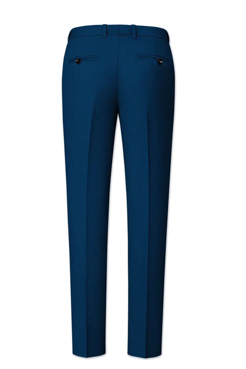 Aureblu-Korean Prussian Blue 4-Way Stretch Wrinkle-Free Wool Rich Bandhgala Suit 13