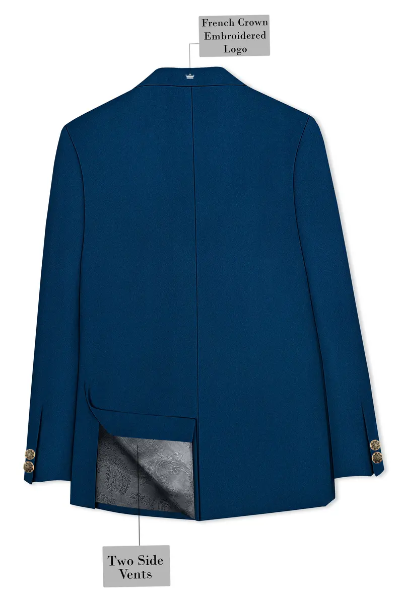 Aureblu-Korean Prussian Blue 4-Way Stretch Wrinkle-Free Wool Rich Bandhgala Suit 8