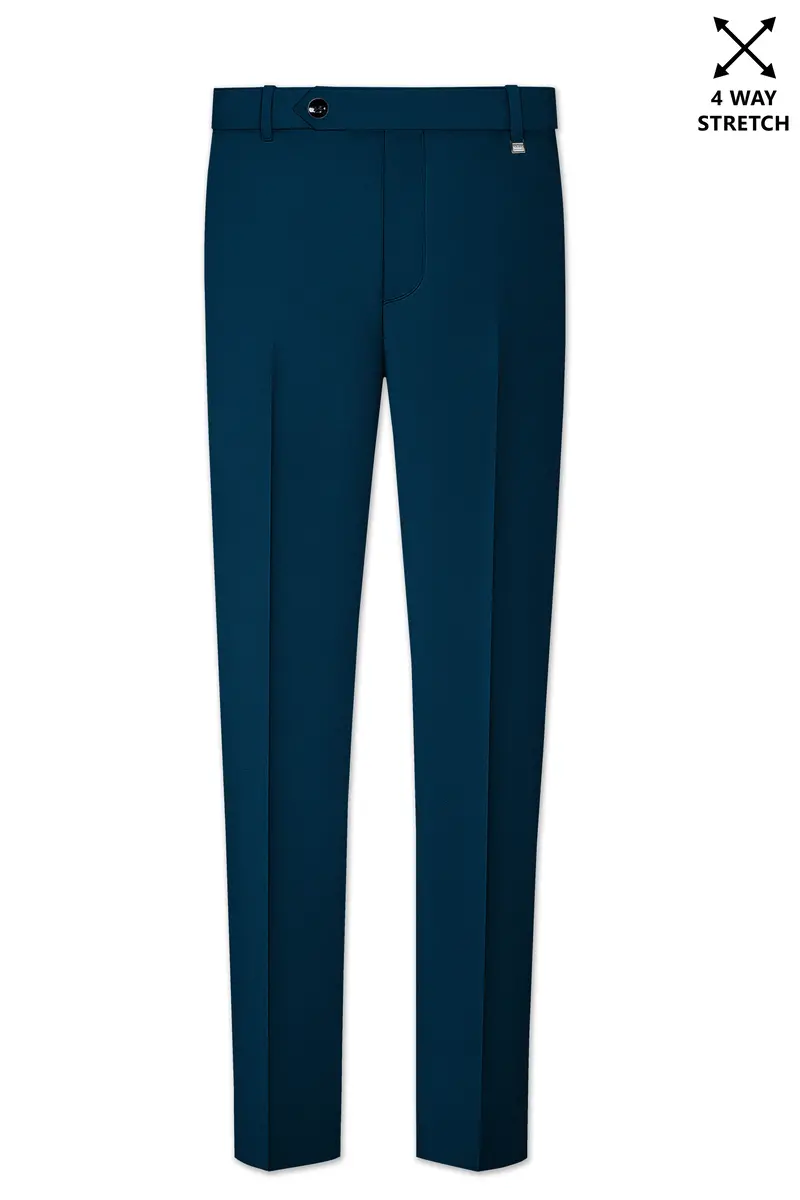 Aureblu-Korean Prussian Blue 4-Way Stretch Wrinkle-Free Wool Rich Cross Placket Bandhgala Suit 12