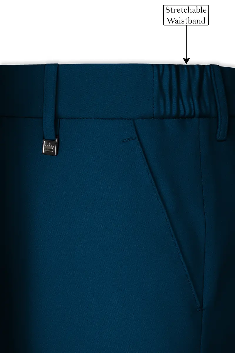 Aureblu-Korean Prussian Blue 4-Way Stretch Wrinkle-Free Wool Rich Cross Placket Bandhgala Suit 14