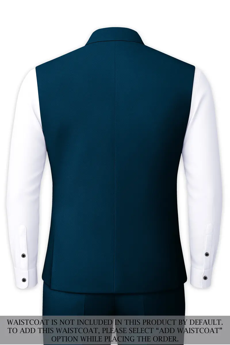 Aureblu-Korean Prussian Blue 4-Way Stretch Wrinkle-Free Wool Rich Cross Placket Bandhgala Suit 16