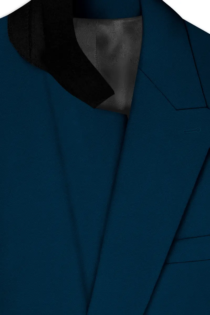 Aureblu-Korean Prussian Blue 4-Way Stretch Wrinkle-Free Wool Rich Double Breasted Blazer 4