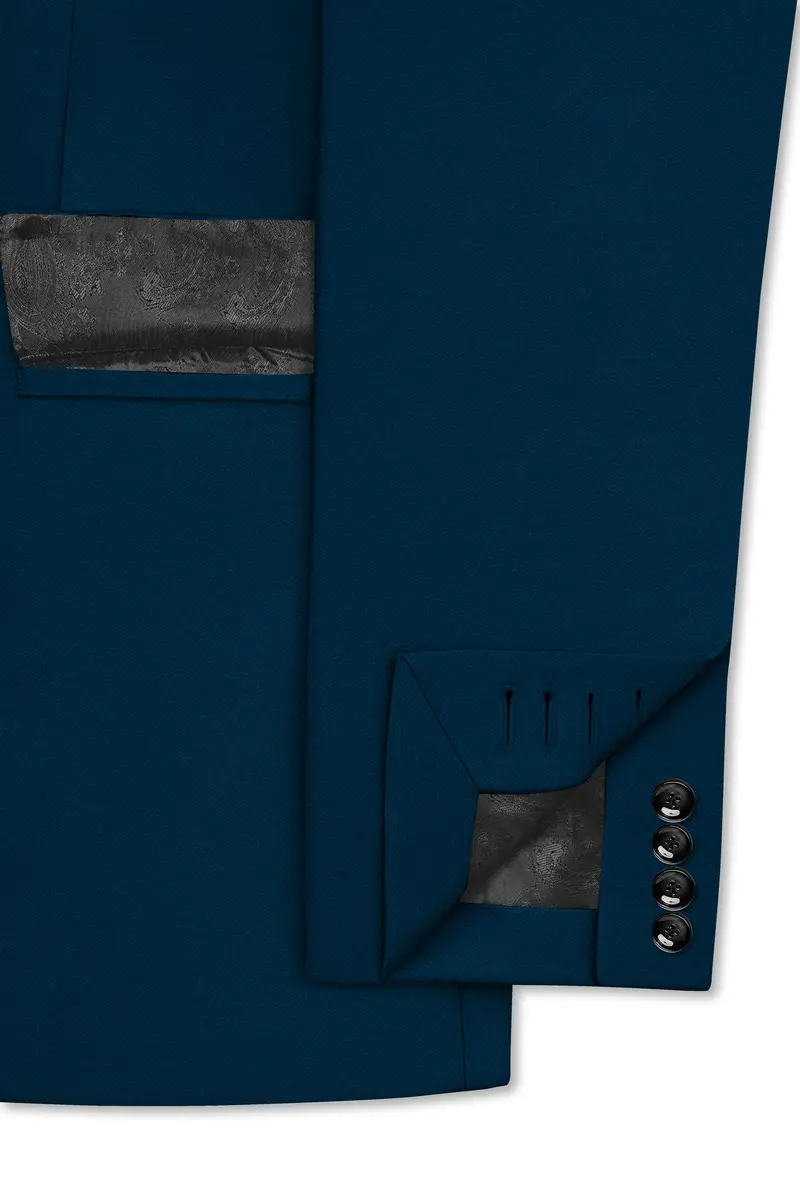 Aureblu-Korean Prussian Blue 4-Way Stretch Wrinkle-Free Wool Rich Double Breasted Blazer 6