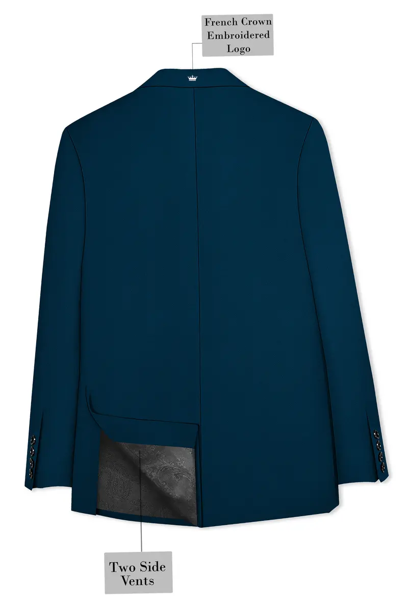 Aureblu-Korean Prussian Blue 4-Way Stretch Wrinkle-Free Wool Rich Double Breasted Blazer 8