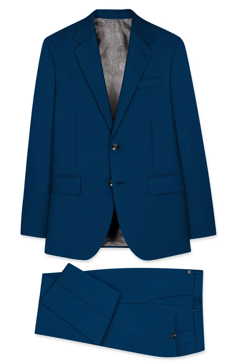 Aureblu-Korean Prussian Blue 4-Way Stretch Wrinkle-Free Wool Rich Single Breasted Suit 11