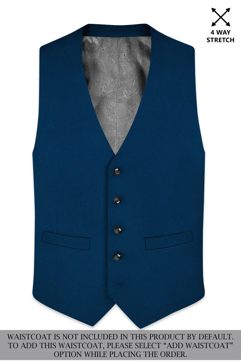 Aureblu-Korean Prussian Blue 4-Way Stretch Wrinkle-Free Wool Rich Single Breasted Suit 16