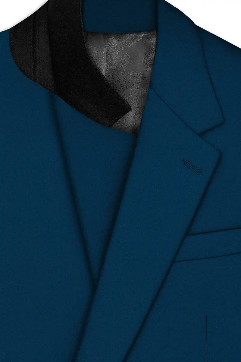 Aureblu-Korean Prussian Blue 4-Way Stretch Wrinkle-Free Wool Rich Single Breasted Suit 5