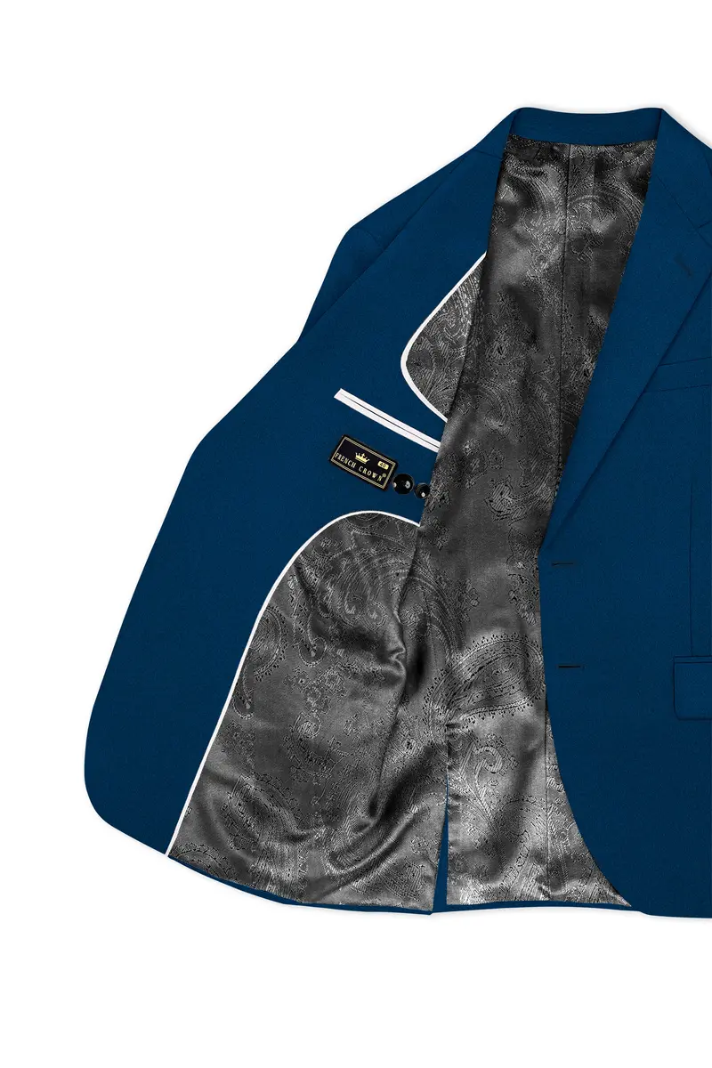 Aureblu-Korean Prussian Blue 4-Way Stretch Wrinkle-Free Wool Rich Single Breasted Suit 6