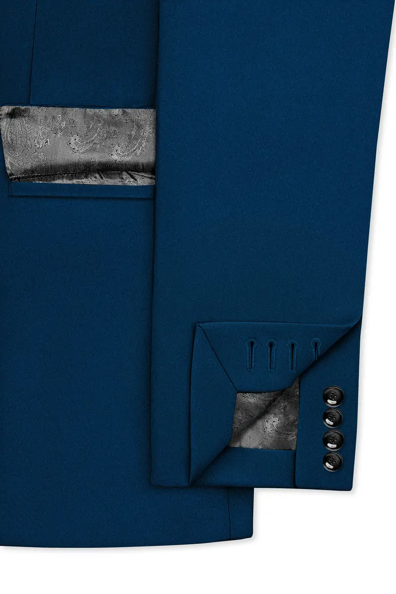 Aureblu-Korean Prussian Blue 4-Way Stretch Wrinkle-Free Wool Rich Single Breasted Suit 7
