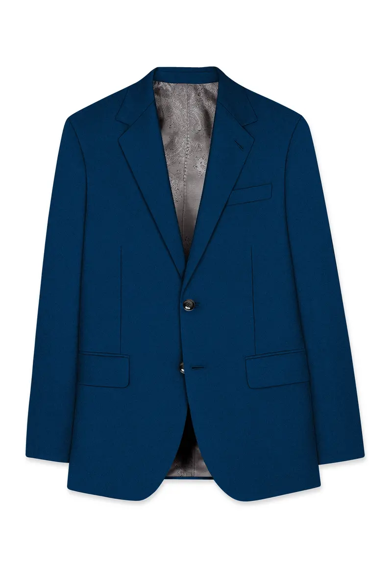 Aureblu-Korean Prussian Blue 4-Way Stretch Wrinkle-Free Wool Rich Single Breasted Suit 8