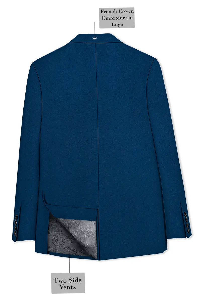 Aureblu-Korean Prussian Blue 4-Way Stretch Wrinkle-Free Wool Rich Single Breasted Suit 9
