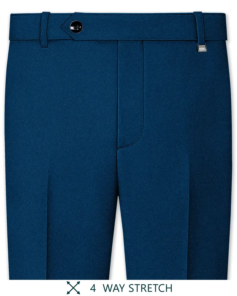 Aureblu-Korean Prussian Blue 4-Way Stretch Wrinkle-Free Wool Rich Stretchable Waistband Pant 1