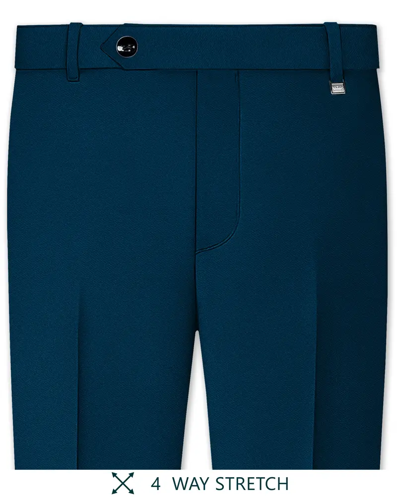 Aureblu-Korean Prussian Blue 4-Way Stretch Wrinkle-Free Wool Rich Stretchable Waistband Pant 1