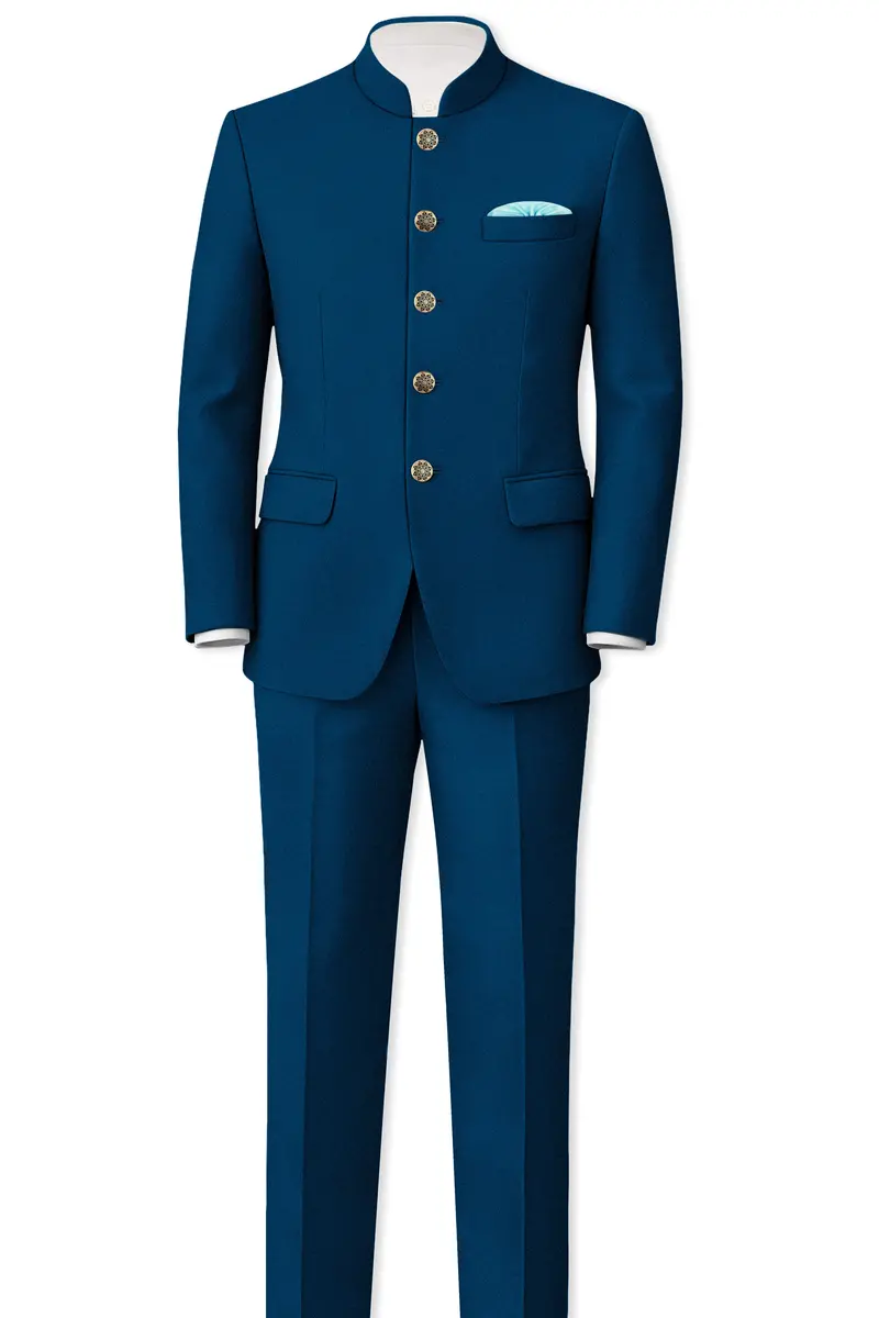 Aureblu-Korean Prussian Blue 4-Way Stretch Wrinkle-Free Wool Rich Stretchable Waistband Pant 7