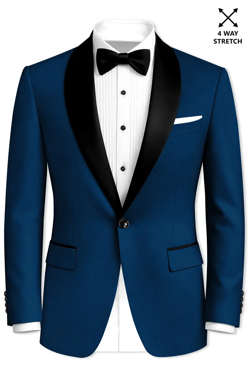 Aureblu-Korean Prussian Blue 4-Way Stretch Wrinkle-Free Wool Rich Tuxedo Suit 10