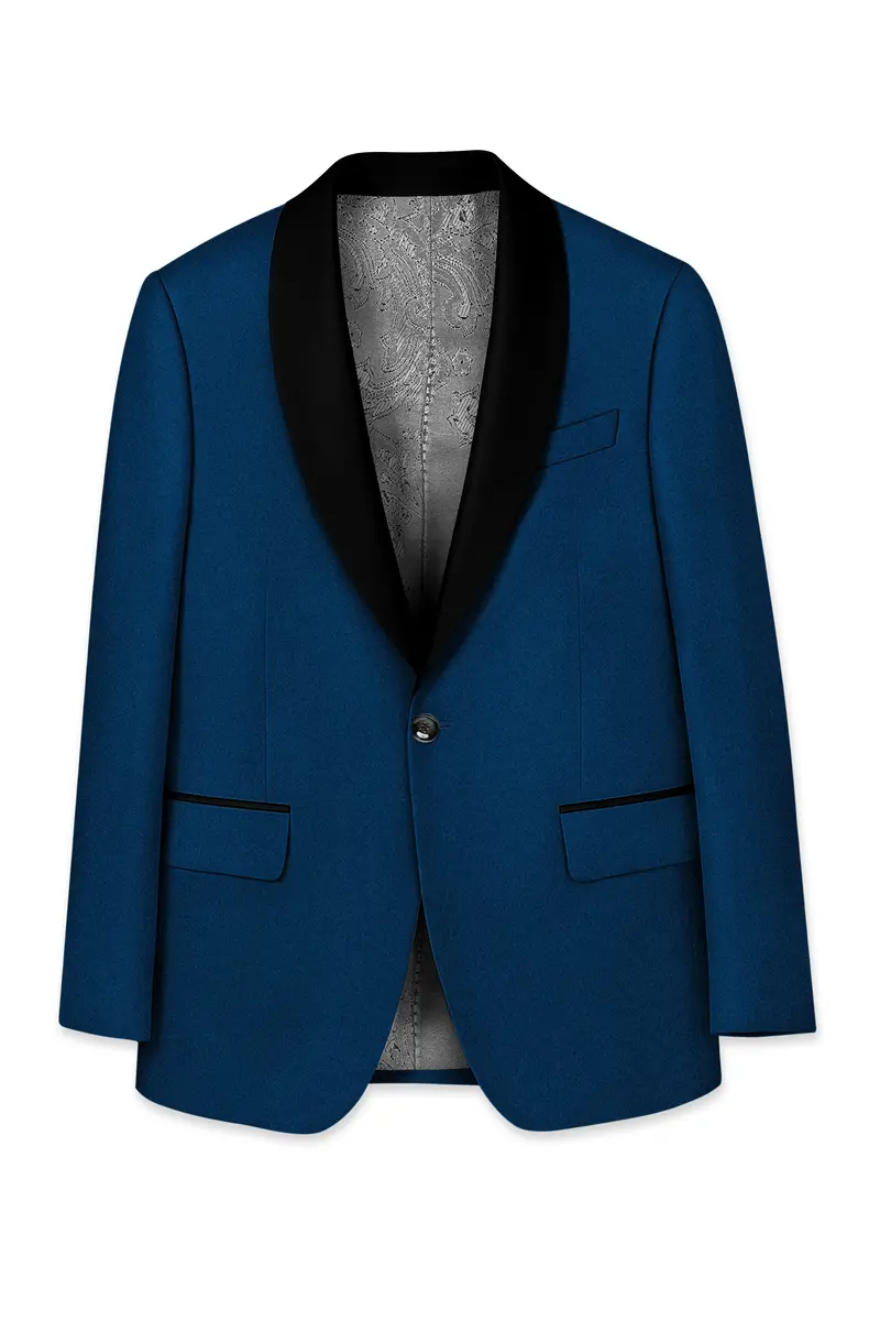 Aureblu-Korean Prussian Blue 4-Way Stretch Wrinkle-Free Wool Rich Tuxedo Suit 8