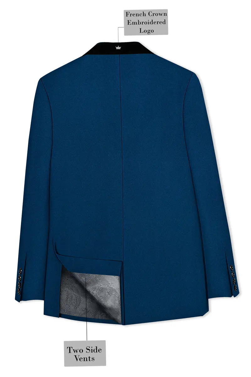 Aureblu-Korean Prussian Blue 4-Way Stretch Wrinkle-Free Wool Rich Tuxedo Suit 9