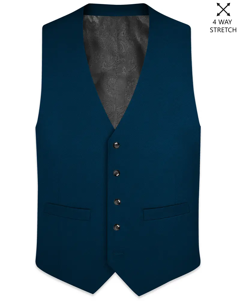 Aureblu-Korean Prussian Blue 4-Way Stretch Wrinkle-Free Wool Rich Waistcoat 1