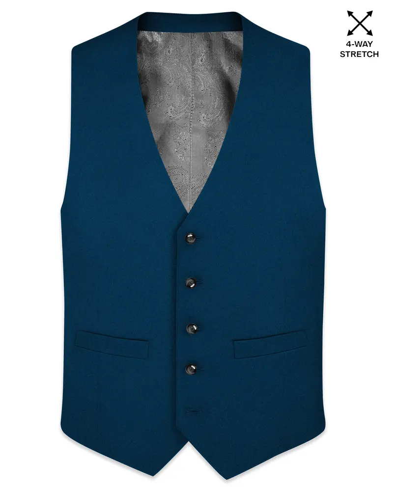 Aureblu-Korean Prussian Blue 4-Way Stretch Wrinkle-Free Wool Rich Waistcoat 1