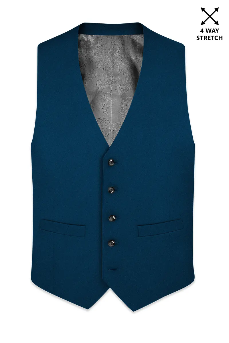 Aureblu-Korean Prussian Blue 4-Way Stretch Wrinkle-Free Wool Rich Waistcoat 2