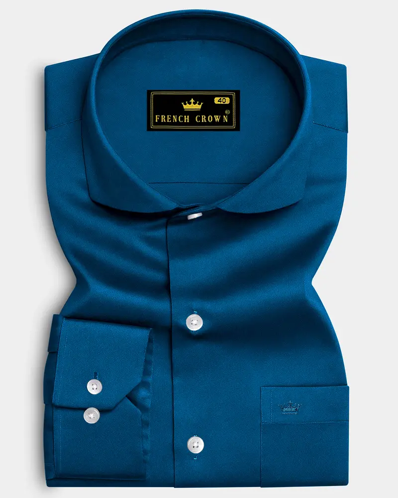 Aureblu-Prussian Blue Subtle Sheen Super Soft Premium Cotton Cut Away Collar Dress Shirt 6
