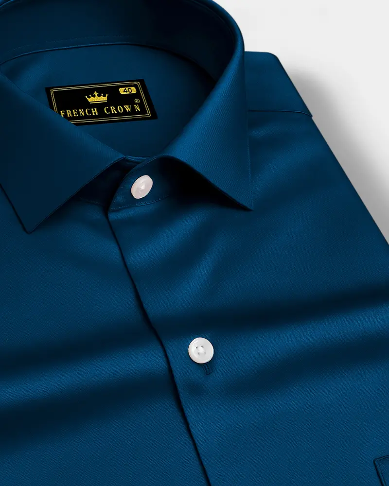 Aureblu-Prussian Blue Subtle Sheen Super Soft Premium Cotton Dress Shirt 1