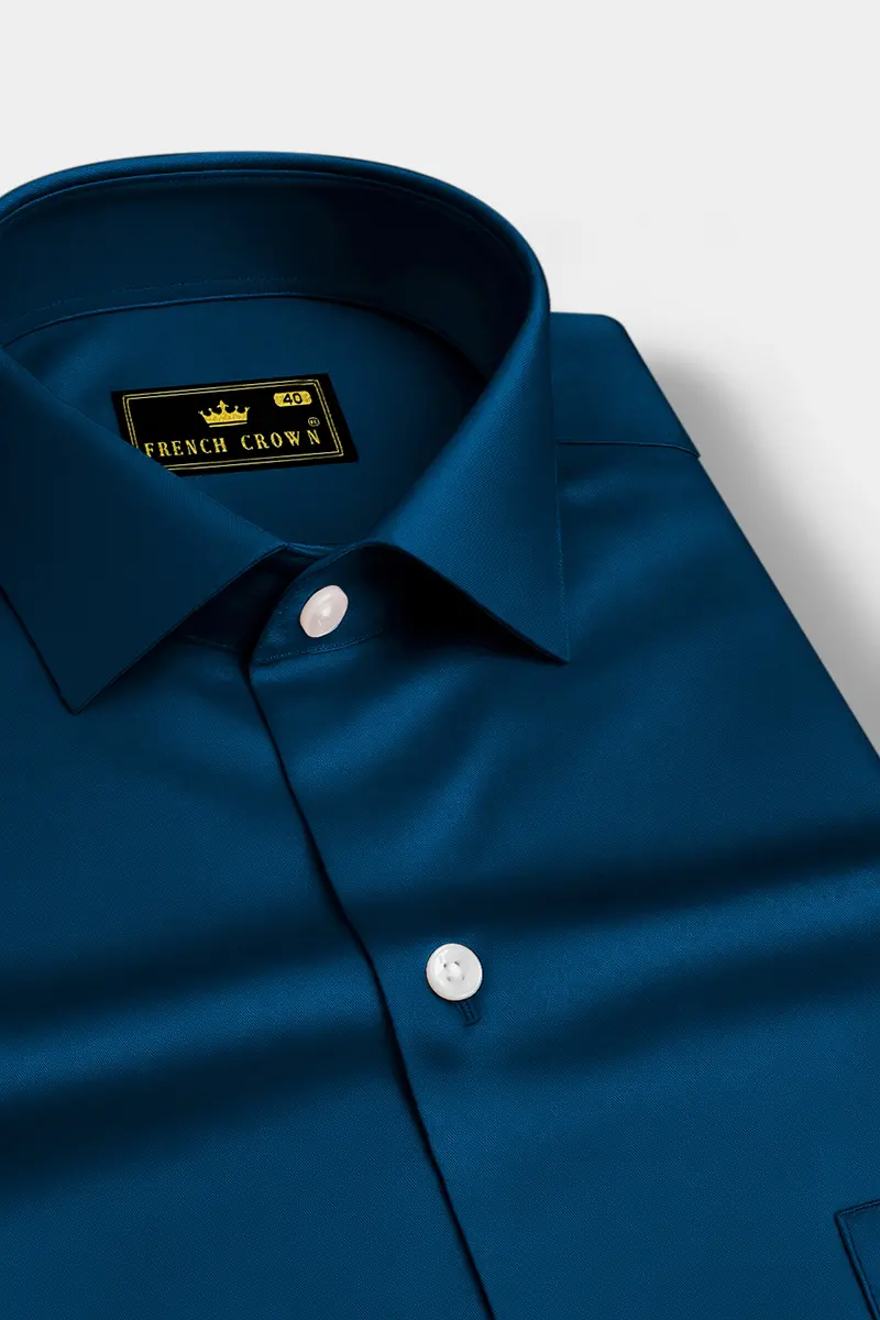 Aureblu-Prussian Blue Subtle Sheen Super Soft Premium Cotton Dress Shirt 2
