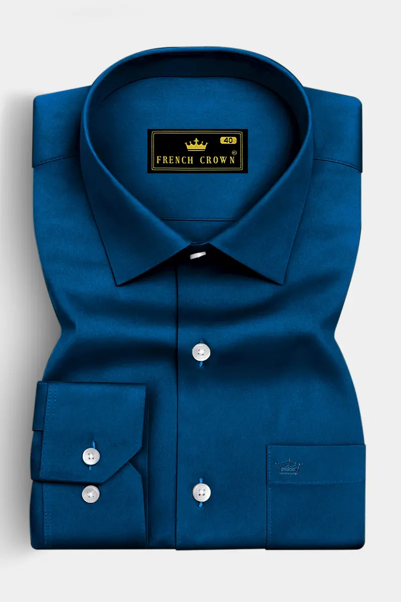 Aureblu-Prussian Blue Subtle Sheen Super Soft Premium Cotton Dress Shirt 4