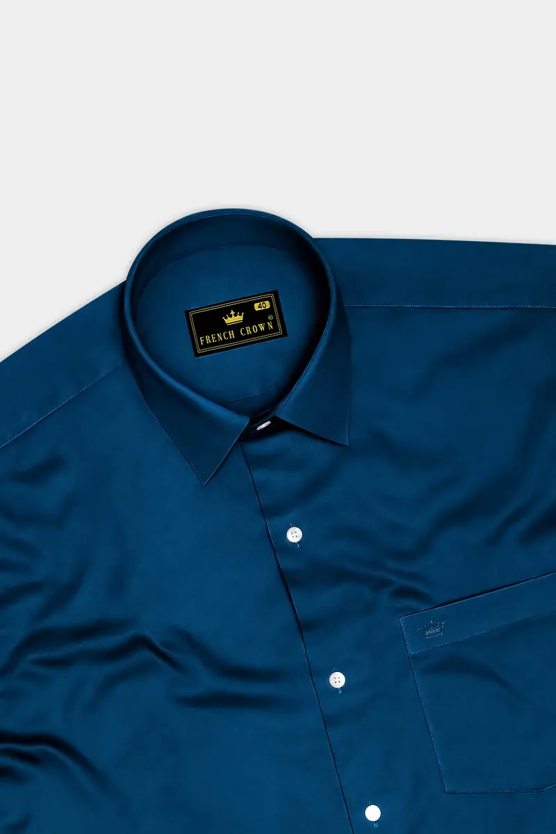 Aureblu-Prussian Blue Subtle Sheen Super Soft Premium Cotton Dress Shirt 5