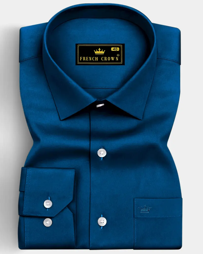 Aureblu-Prussian Blue Subtle Sheen Super Soft Premium Cotton Dress Shirt 6