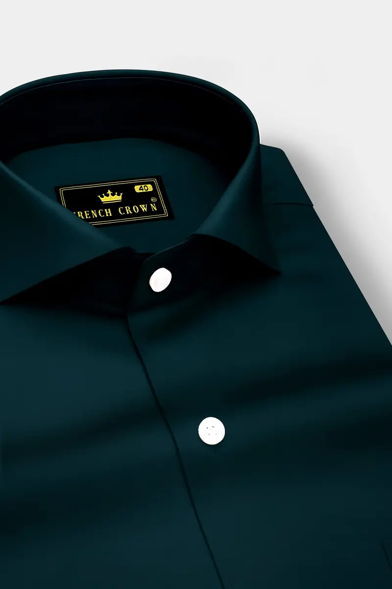 Aureburn-Burnham Green Subtle Sheen Super Soft Premium Cotton Cut Away Collar Dress Shirt 2