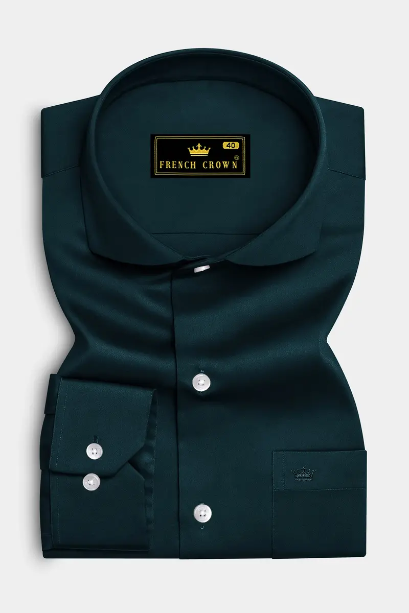 Aureburn-Burnham Green Subtle Sheen Super Soft Premium Cotton Cut Away Collar Dress Shirt 4