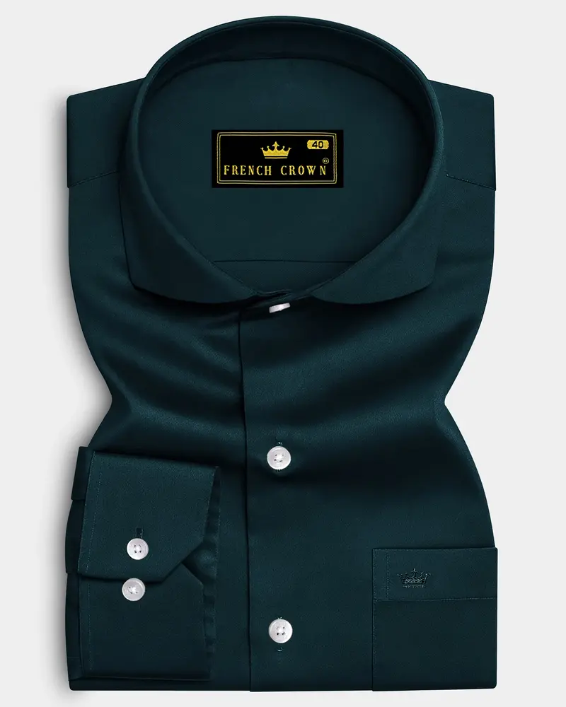Aureburn-Burnham Green Subtle Sheen Super Soft Premium Cotton Cut Away Collar Dress Shirt 6