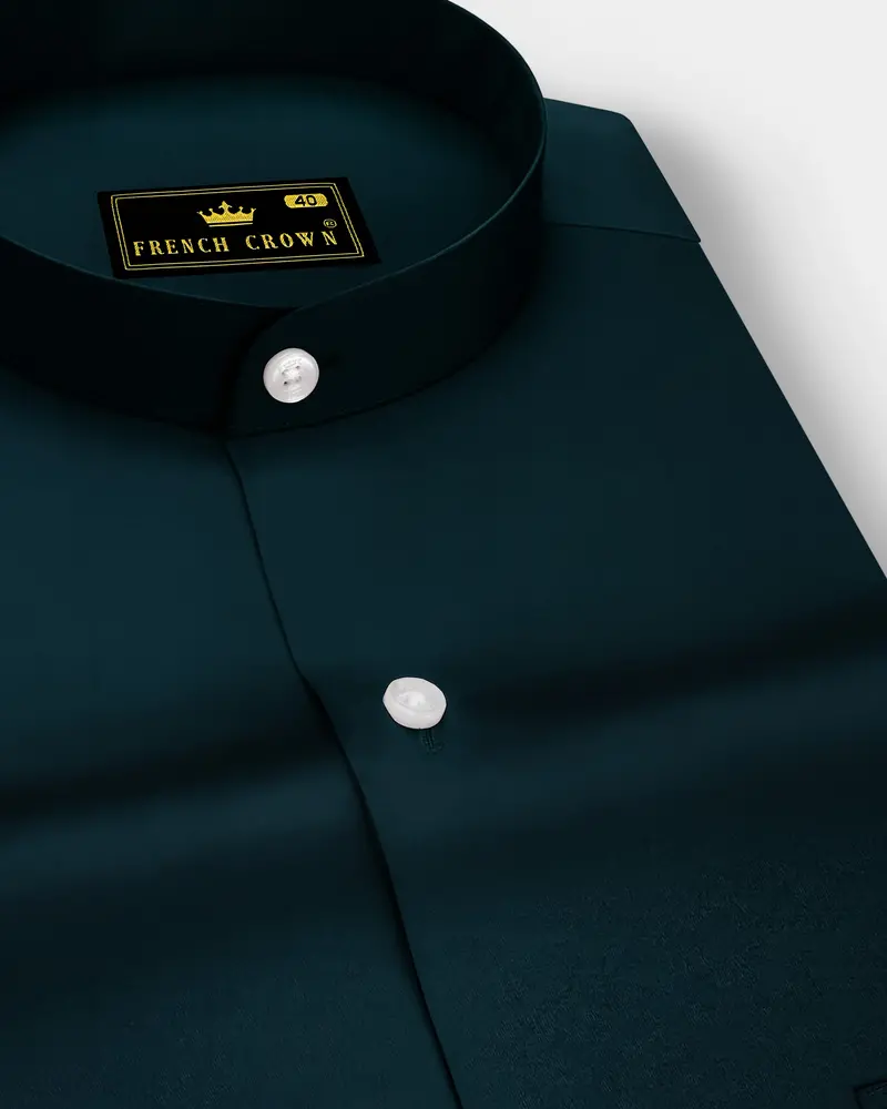 Aureburn-Burnham Green Subtle Sheen Super Soft Premium Cotton Mandarin Shirt 1